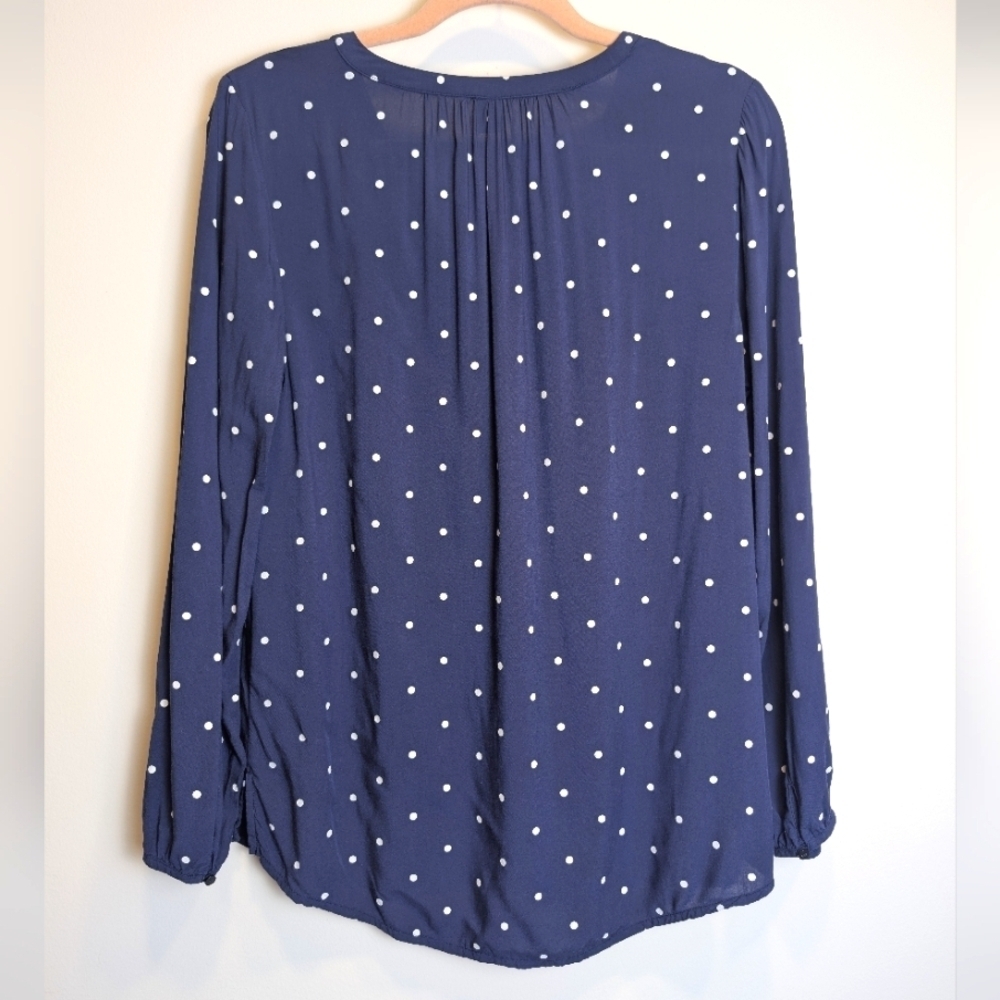 Navy Blue And White Polka Dot Long Sleeve Shirt Size Small - Picture 2 of 7